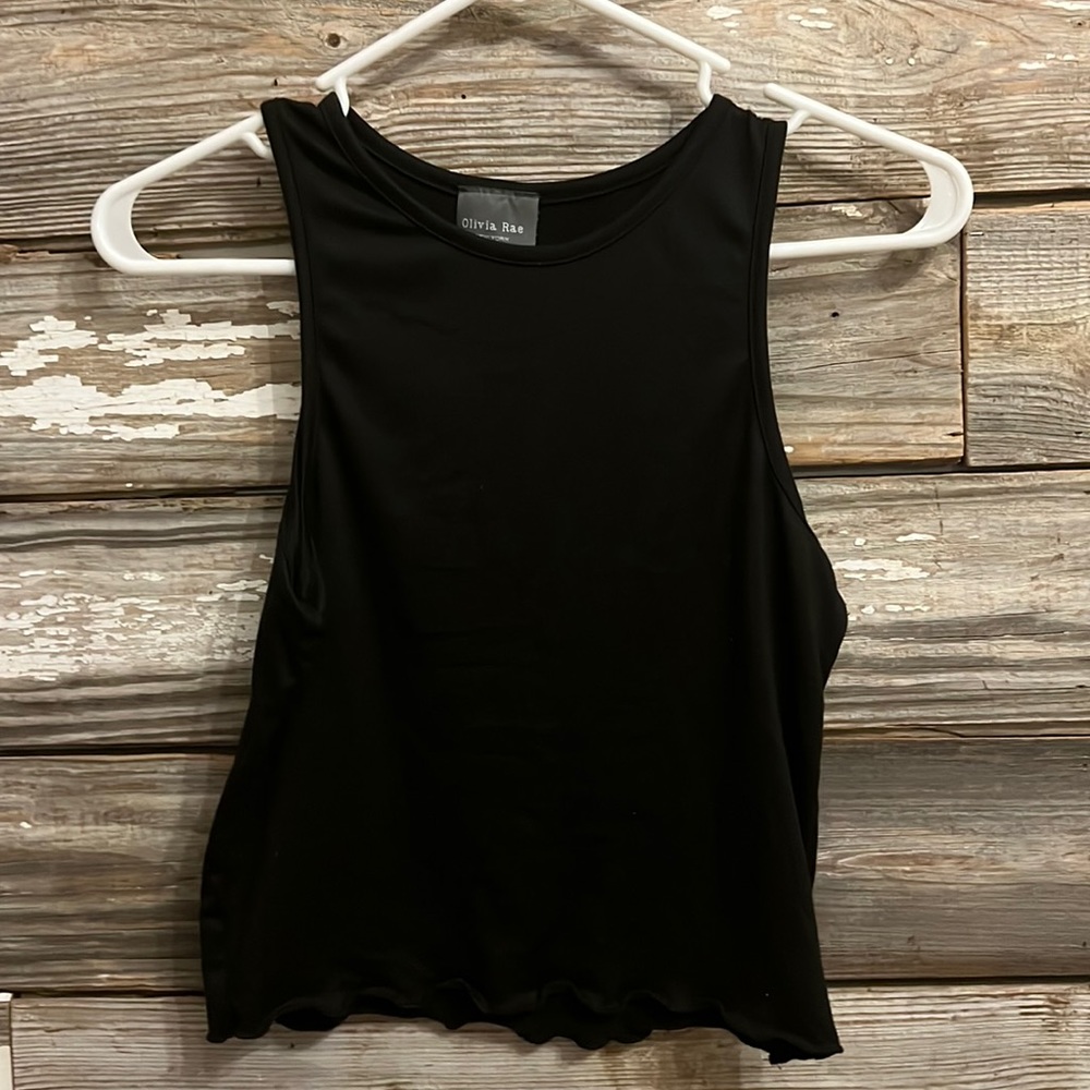 Black + white high neck top with ruffles super soft (includes both tops)
